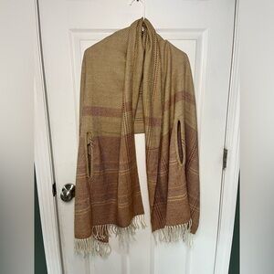 Women’s Madewell Plaid Multicolored Scarf Wrap Shawl Cape With Arm Slits Fringed